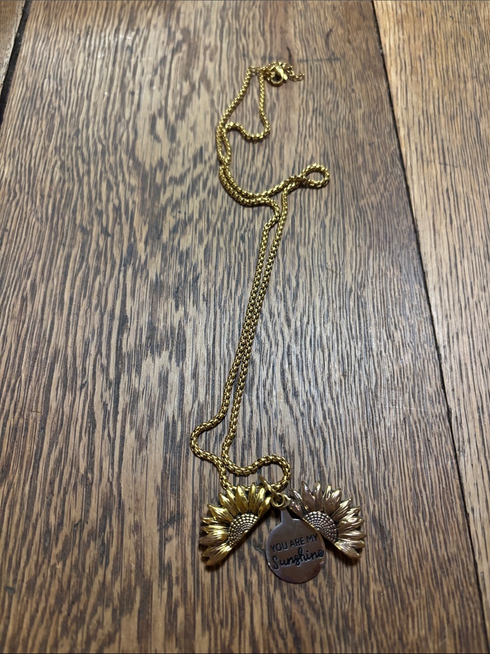 Gold Sunflower Pendant Necklace with 'You Are My Sunshine' Charm